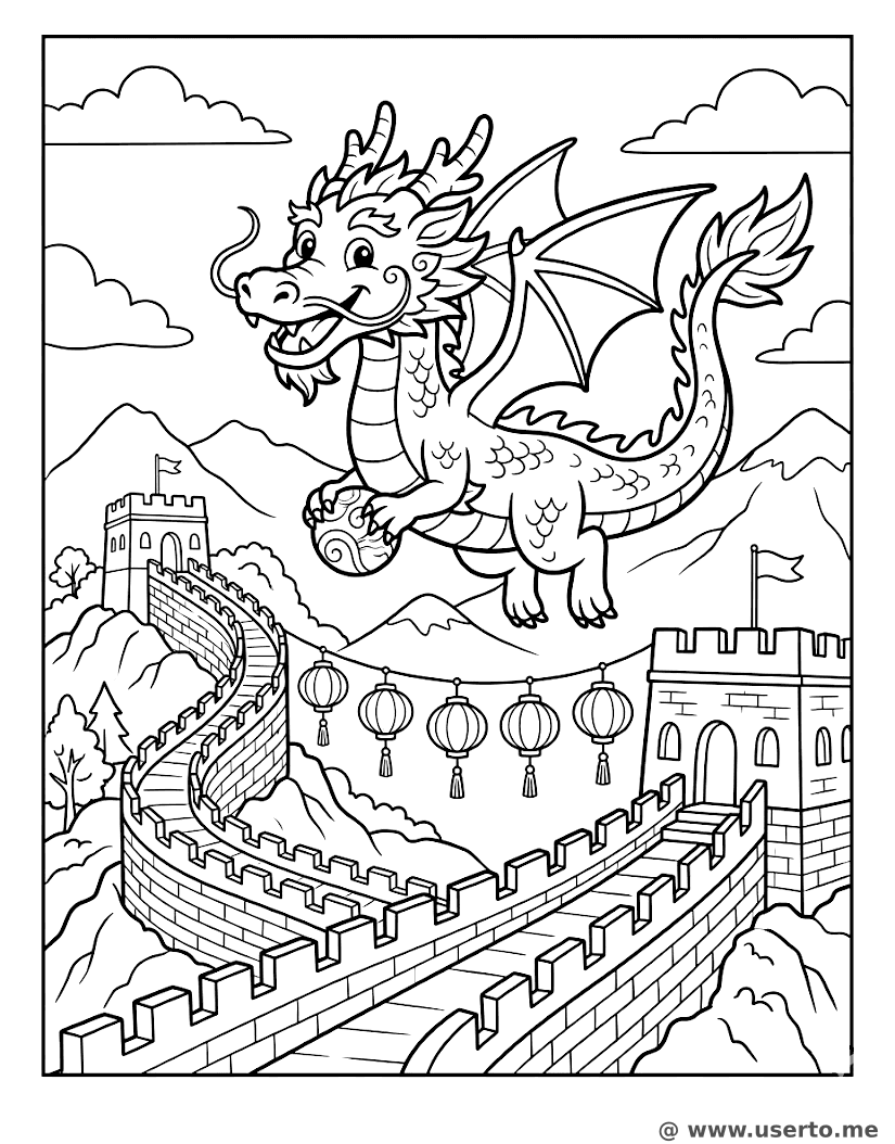 만리장성의 용과 등불