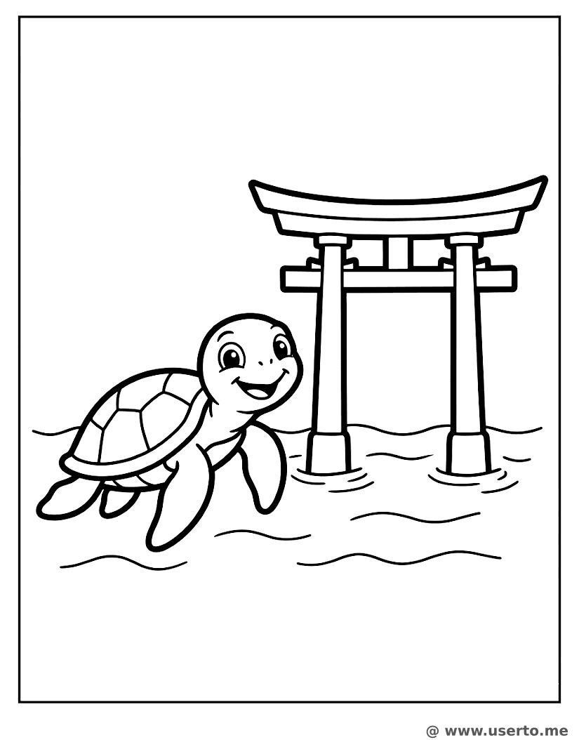 떠 있는 문 앞의 거북이