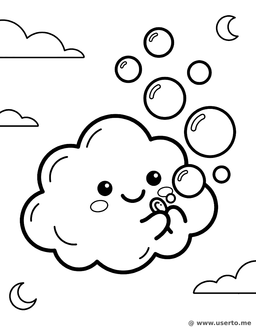 Nube risueña soplando burbujas