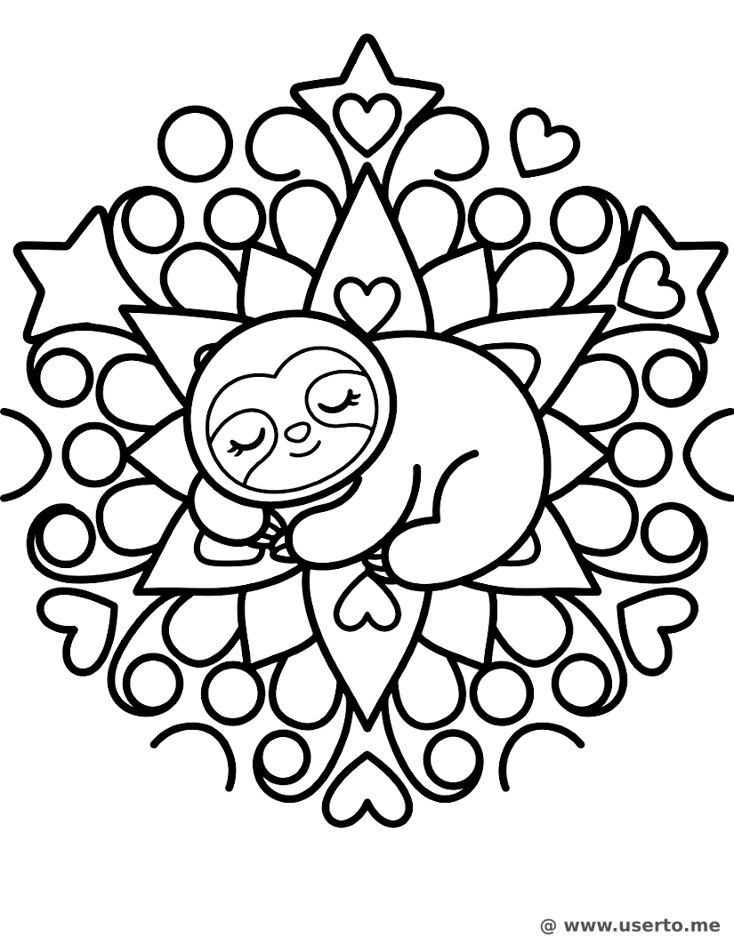 Mandala de Floco de Neve com Bicho-Preguiça