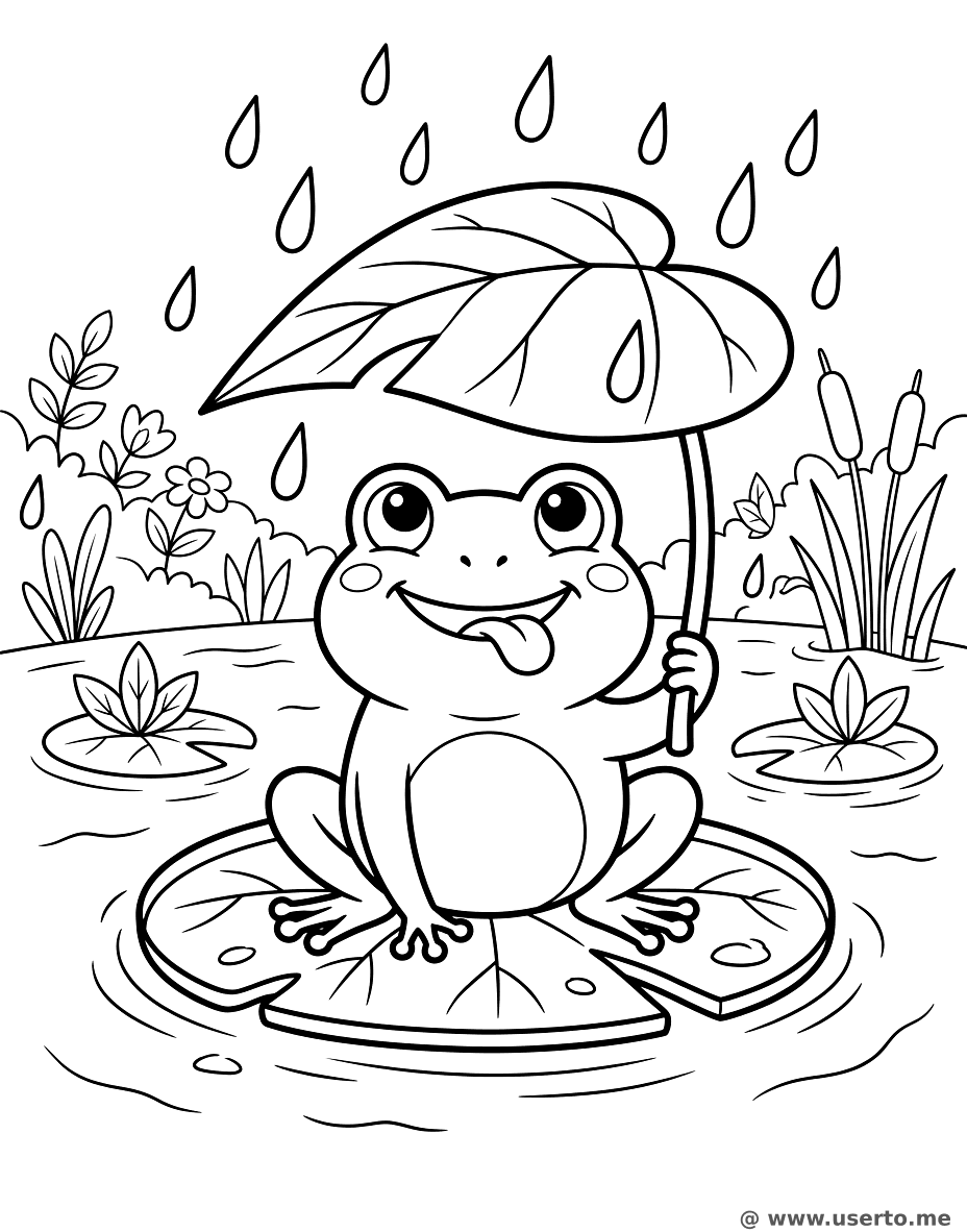 나뭇잎 우산 쓴 개구리