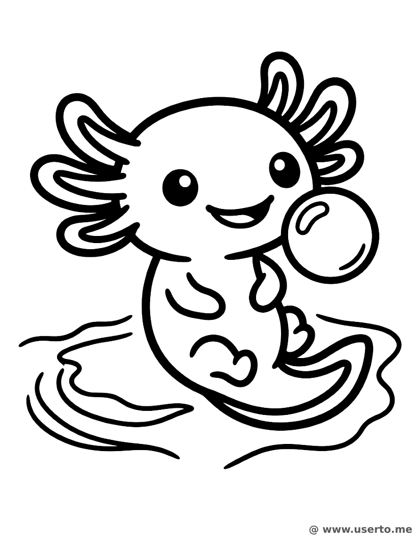 Fröhlicher Axolotl-Seifenblasen-Spaß
