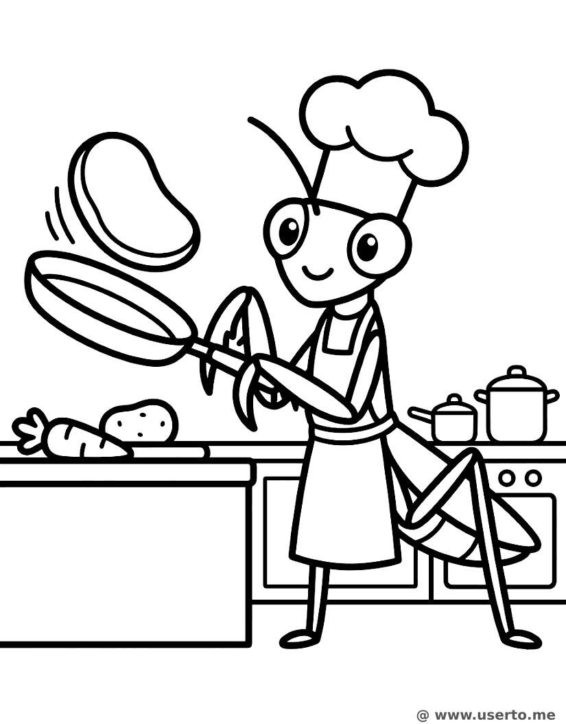 Chef Mantis Flipping Pancakes