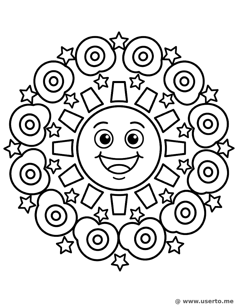 Sol Sonriente y Nubes de Remolino