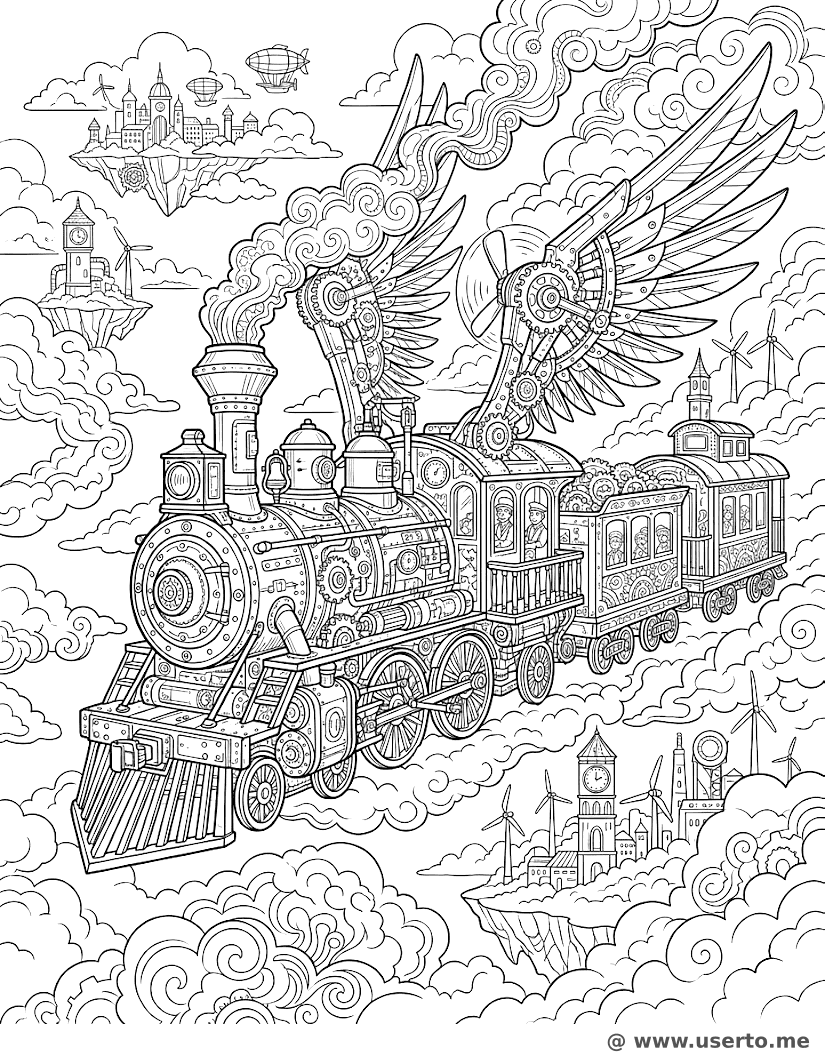Trem a Vapor Steampunk Intricado