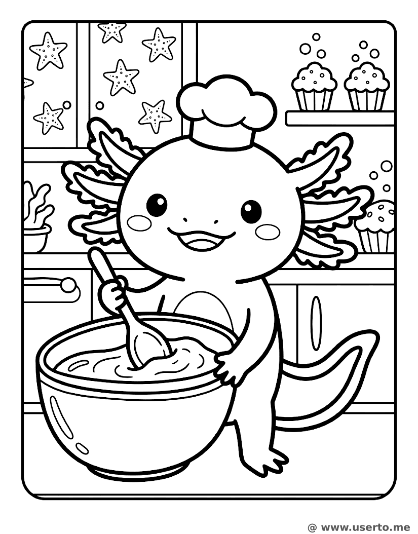 Bebê Axolote Confeitando Mini Cupcakes