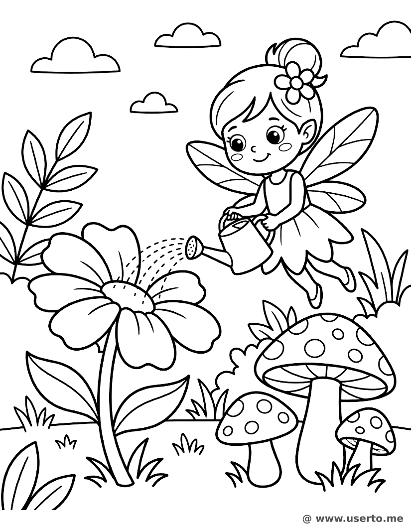 Fee gießt Zauberblumen