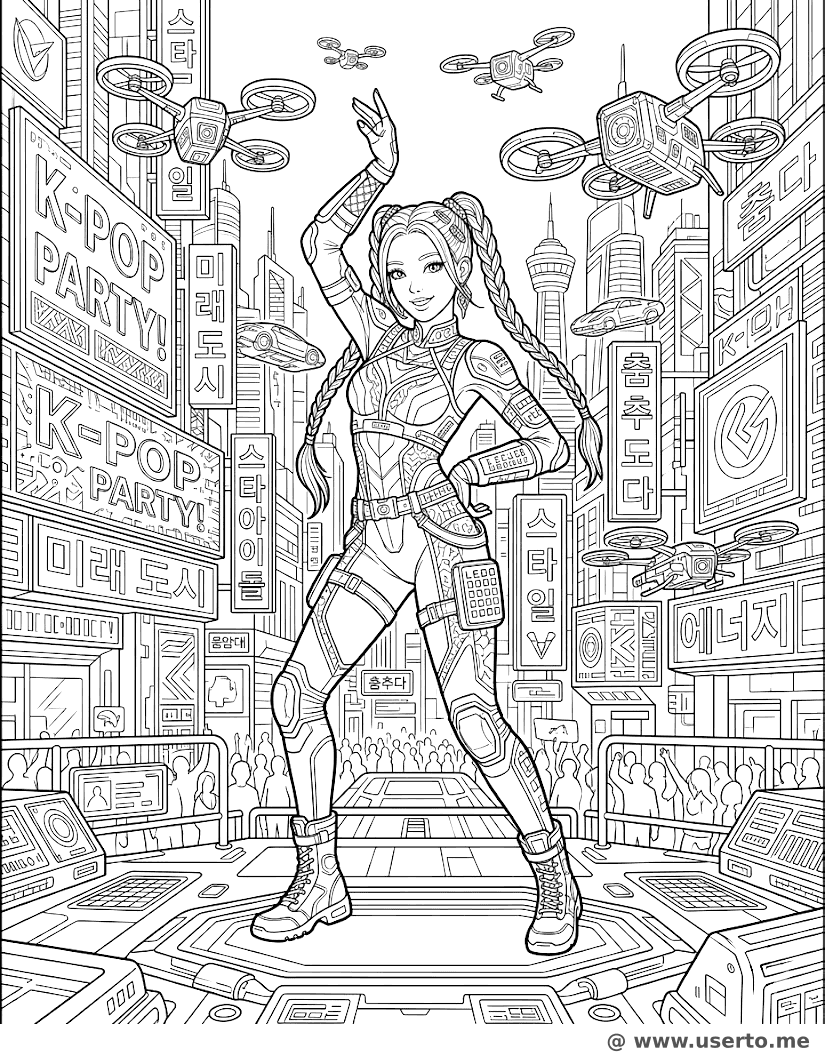 Dança K-Pop Neon Cyberpunk