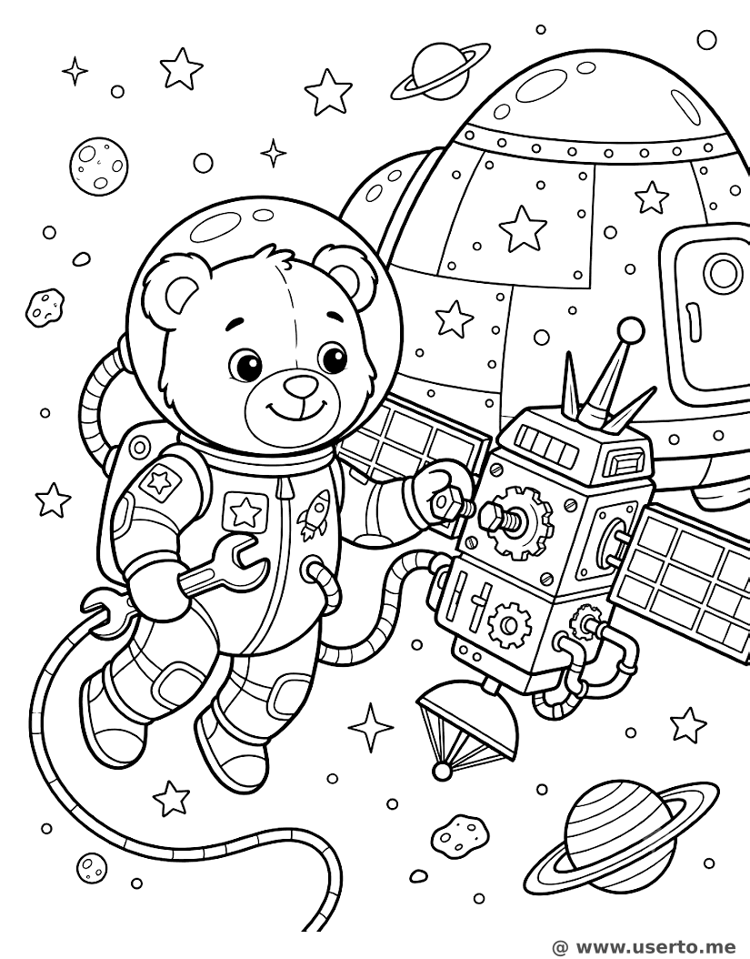 Urso Espacial Consertando um Satélite