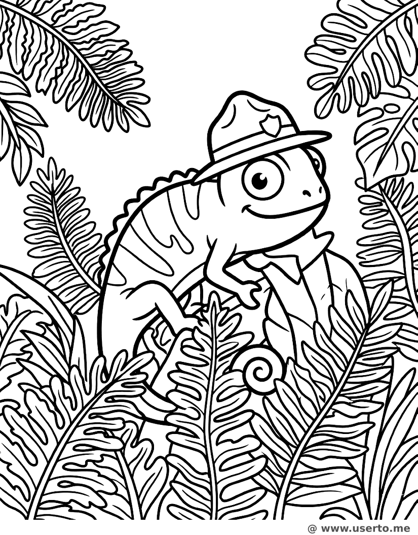 Camaleão Explorador nas Samambaias