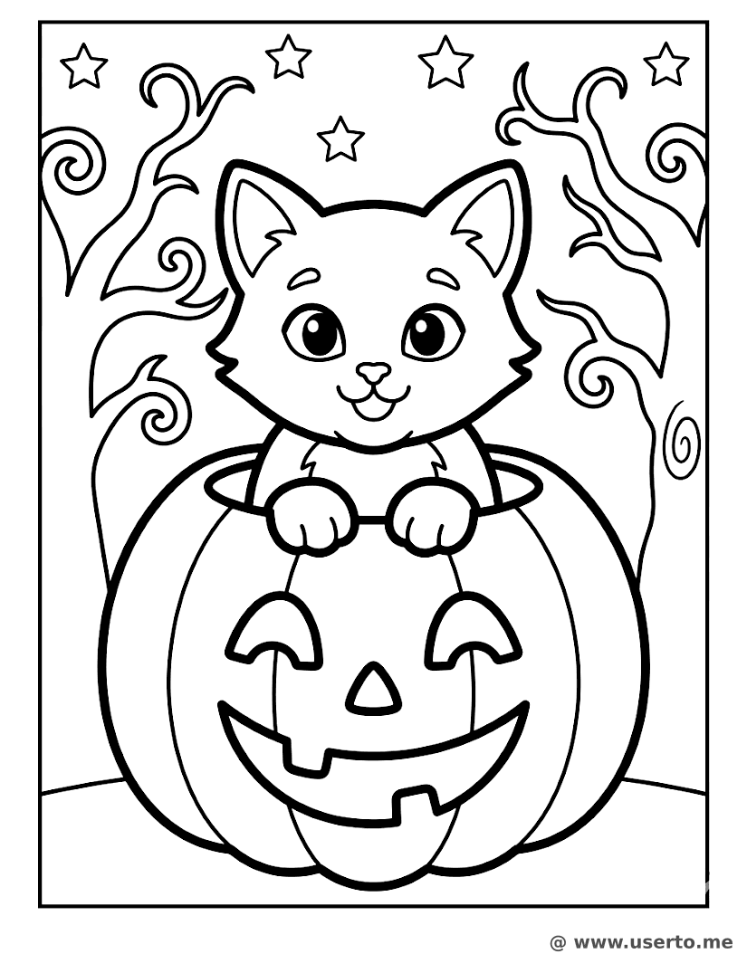 할로윈 고양이와 호박