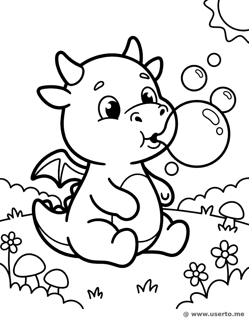 Freundlicher Drache bläst Seifenblasen