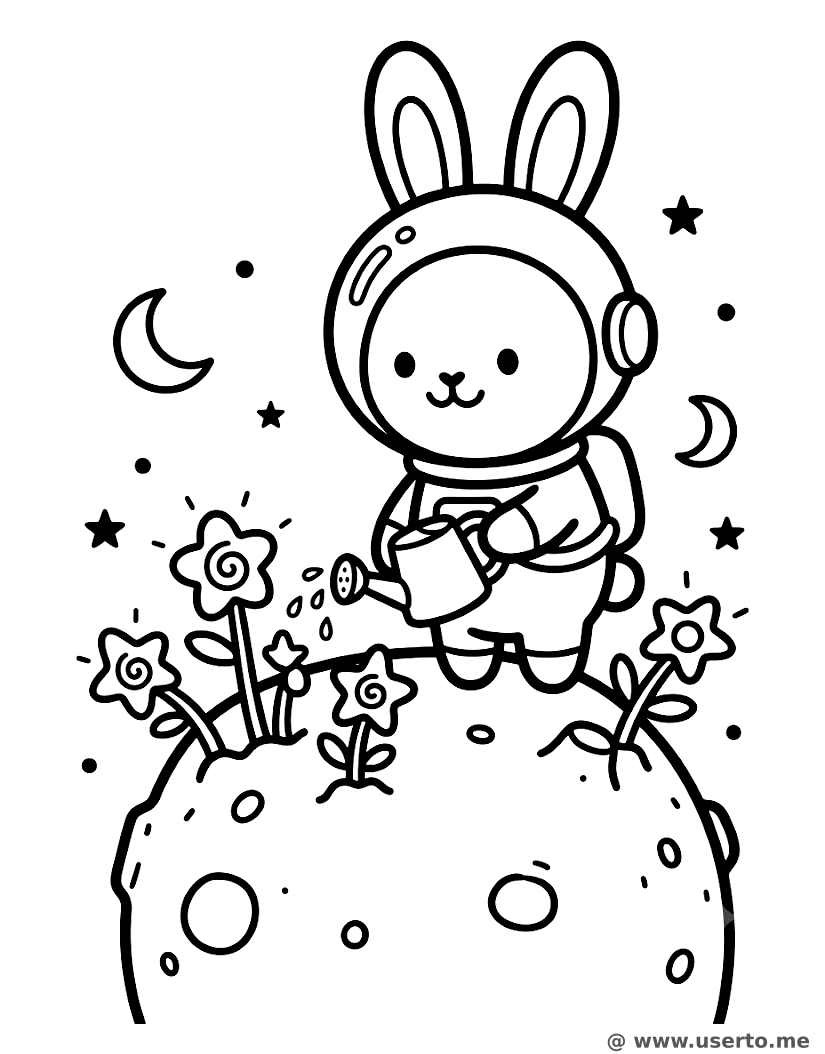 Conejito Cósmico Jardineando en un Asteroide