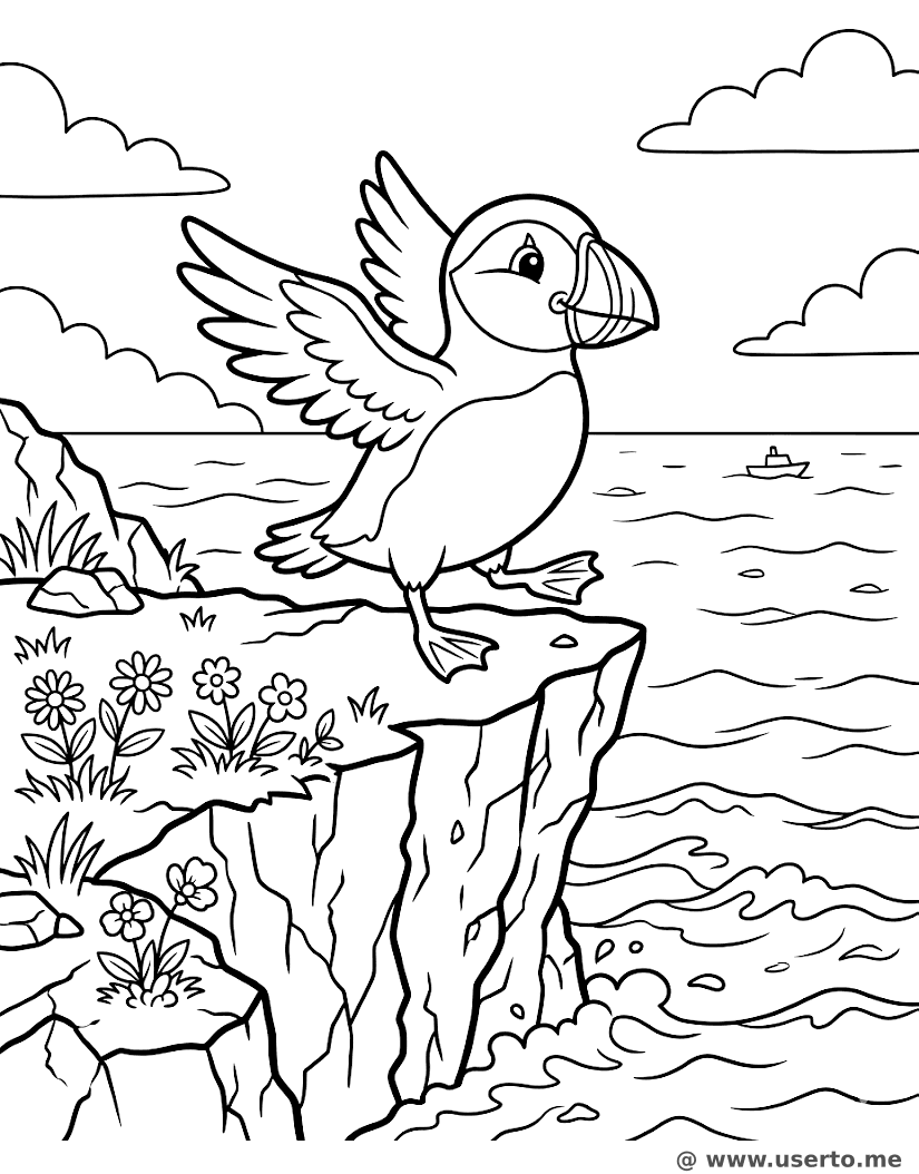 Brave Puffin's Rocky Cliff Dive