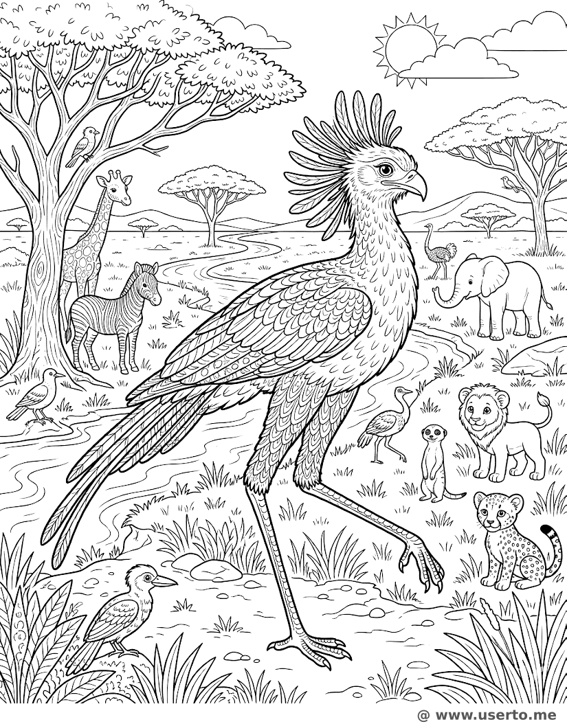 A dança na savana do pássaro-secretário
