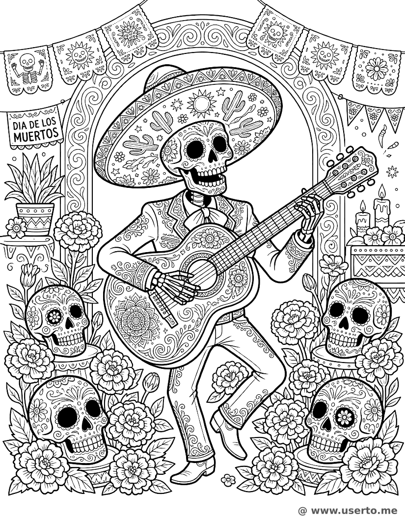 Músico de Calavera Mexicana