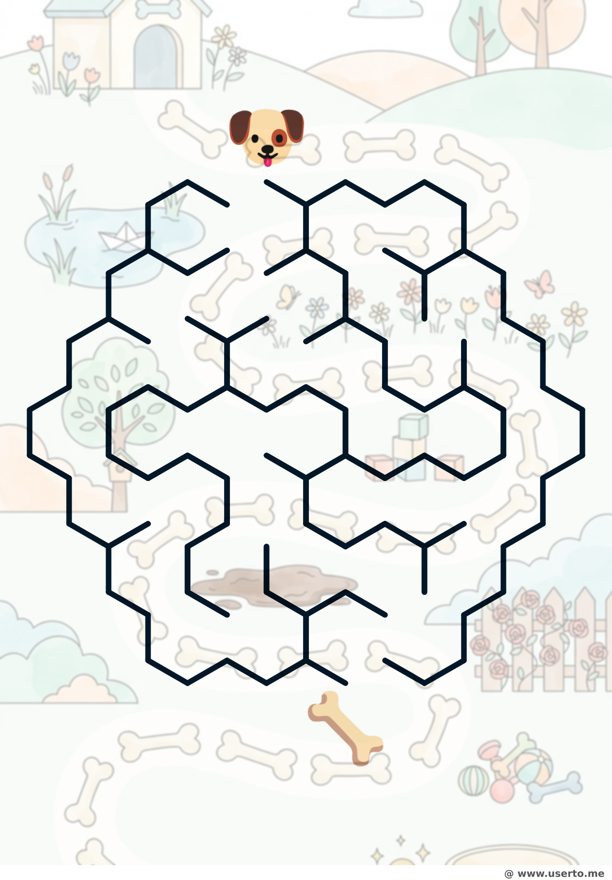 Der Knochenpfad des hungrigen Welpen