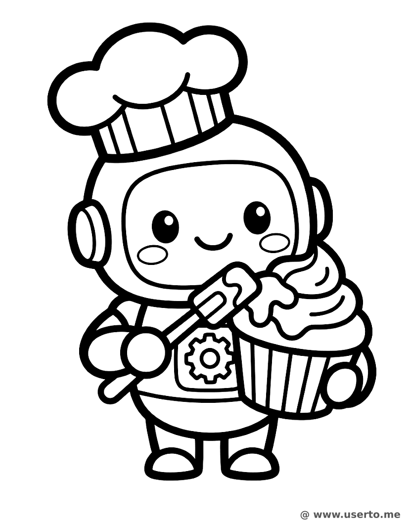 Chibi Robô Confeitando Cupcakes