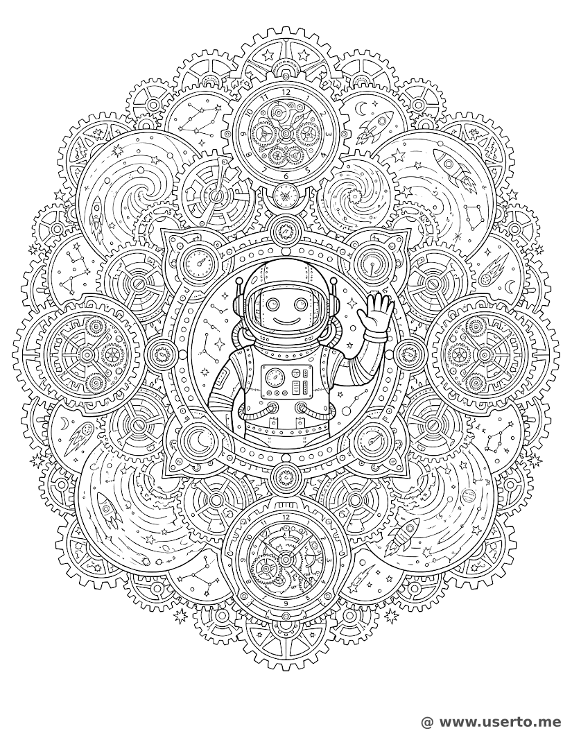 Cosmic Robot Gear Galaxy Mandala