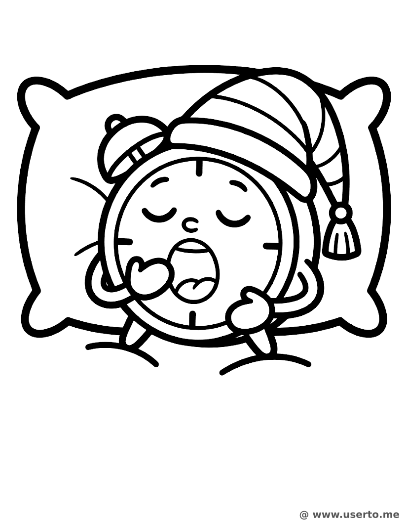 잠옷 모자를 쓴 졸린 알람 시계