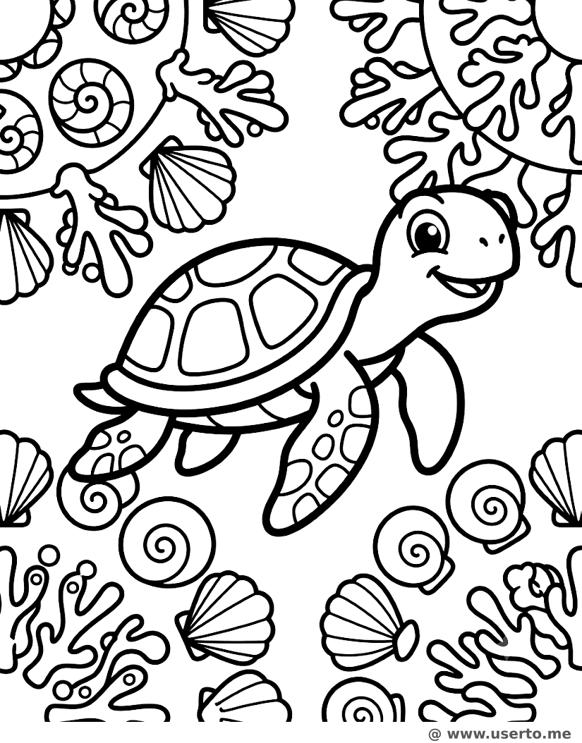 Playful Sea Turtle's Coral Mandala