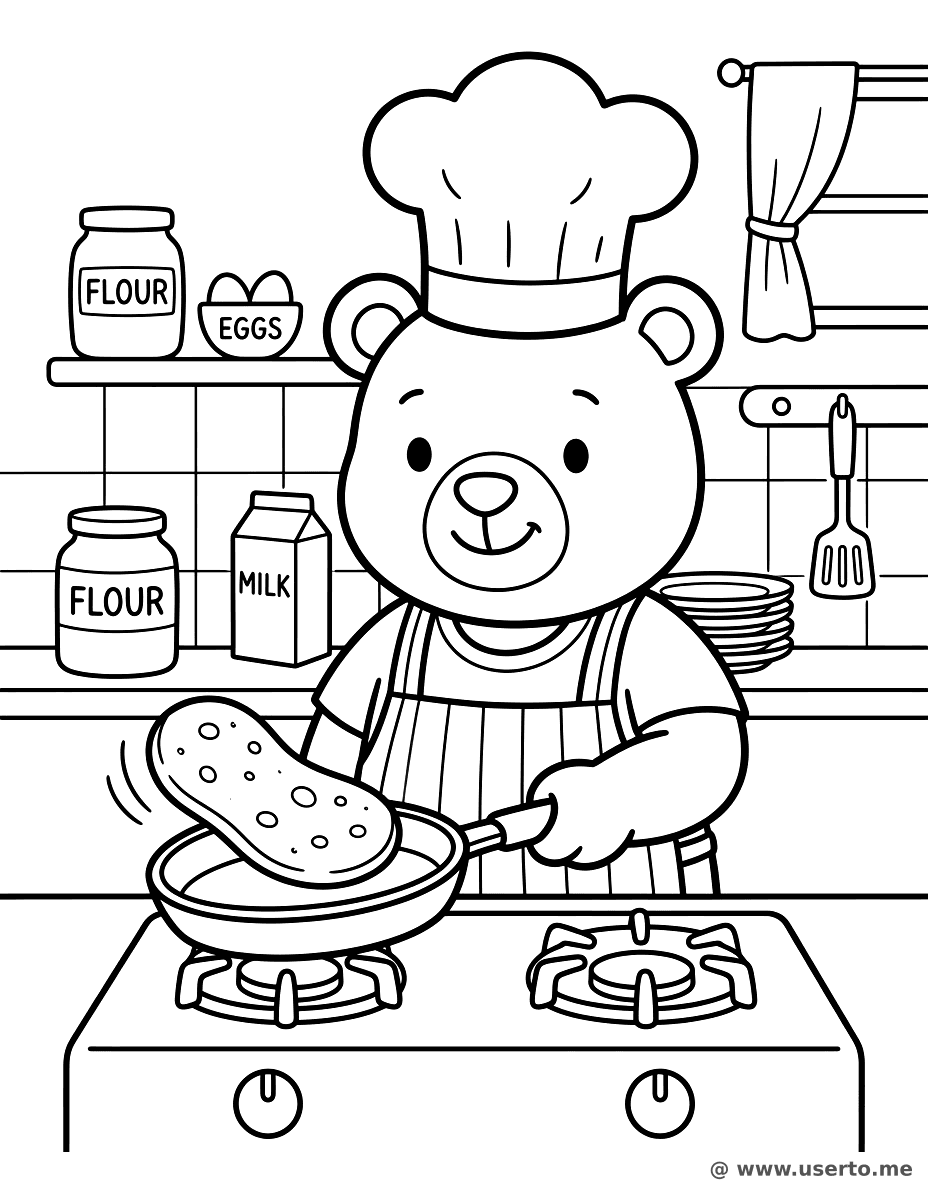 Bear Chef Cooking Pancakes