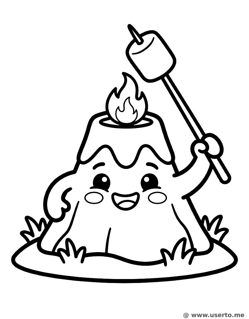 A Happy Volcano Toasting Marshmallows