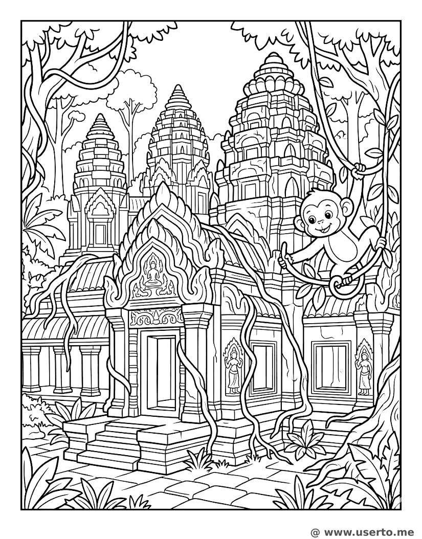 Macaco Brincando em Angkor Wat
