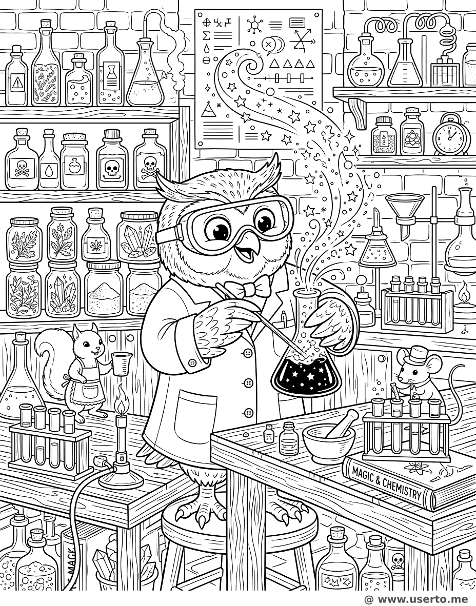 마법 약을 만드는 부엉이 과학자