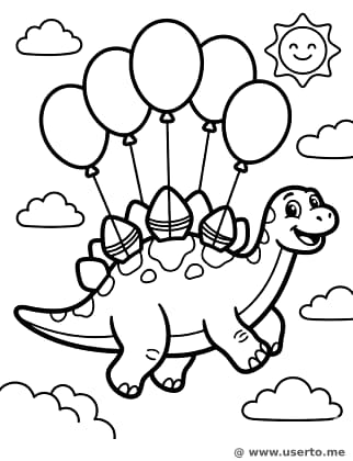 Estegosaurio flotando con globos
