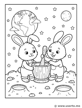 Moon Rabbits Making Rice Cakes