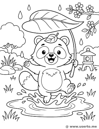 Tanukis Spaziergang am Regentag