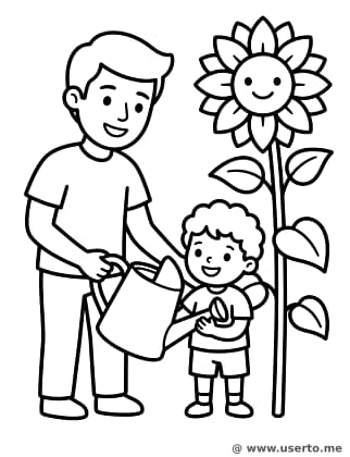 Regando flores con papá