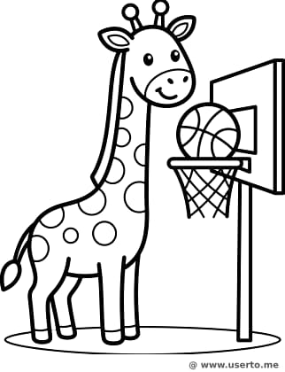 Die freundliche Giraffe wirft einen Korb
