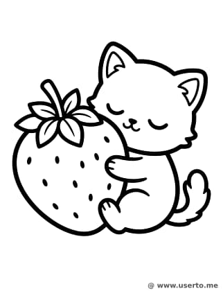 Kitten Hugging Strawberry
