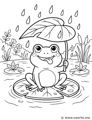 나뭇잎 우산 쓴 개구리