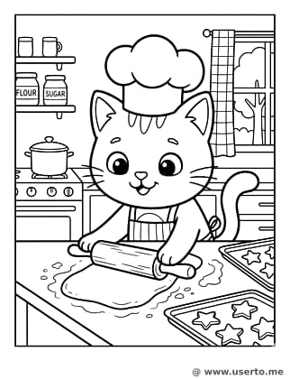 Gatito Chef Horneando Galletas