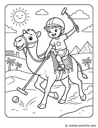 Partida de polo de camelo no deserto