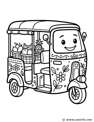 Glückliche Tuk-Tuk Frucht-Lieferung