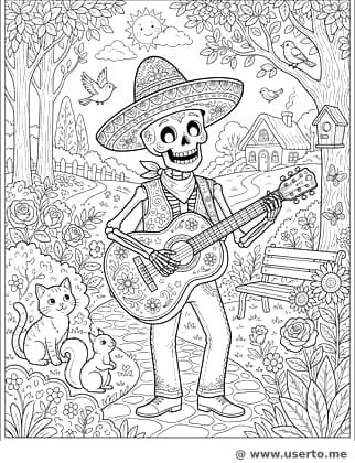 연주하는 해골 기타리스트