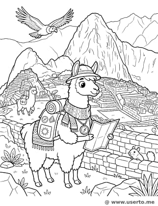 Lhama Exploradora em Machu Picchu