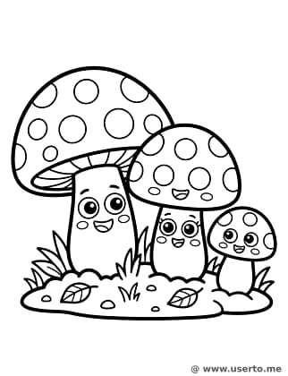 Picnic de la familia de setas brillantes