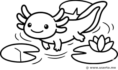 Lächelnder Axolotl im Wassergarten