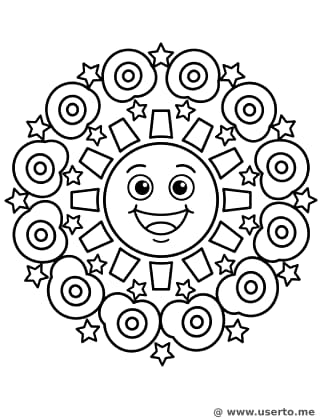 Sol Sonriente y Nubes de Remolino