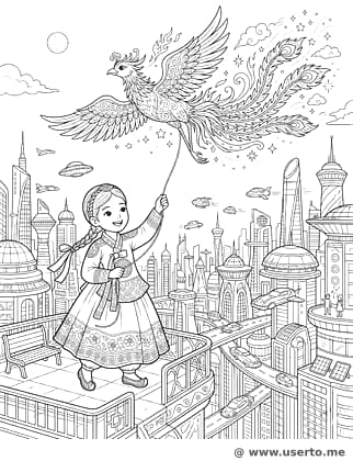 Magischer Drachen über der Stadt der Zukunft