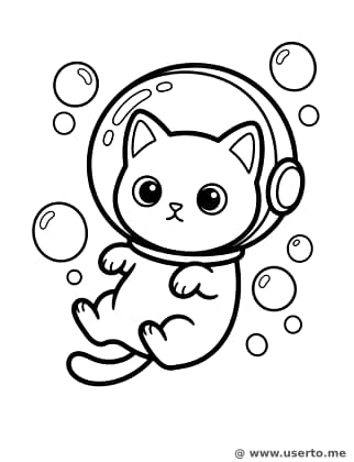 Gatito Flotando en una Burbuja Espacial