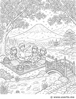 Picnic bajo los cerezos en flor