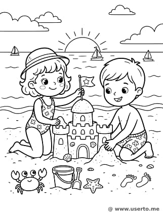 모래성 만드는 남매