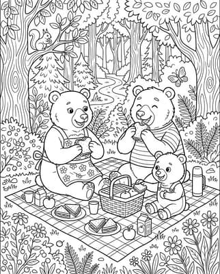 숲속 곰 가족의 피크닉