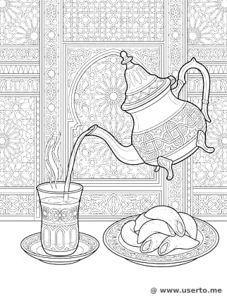 Jardim de chá de menta marroquino e doces